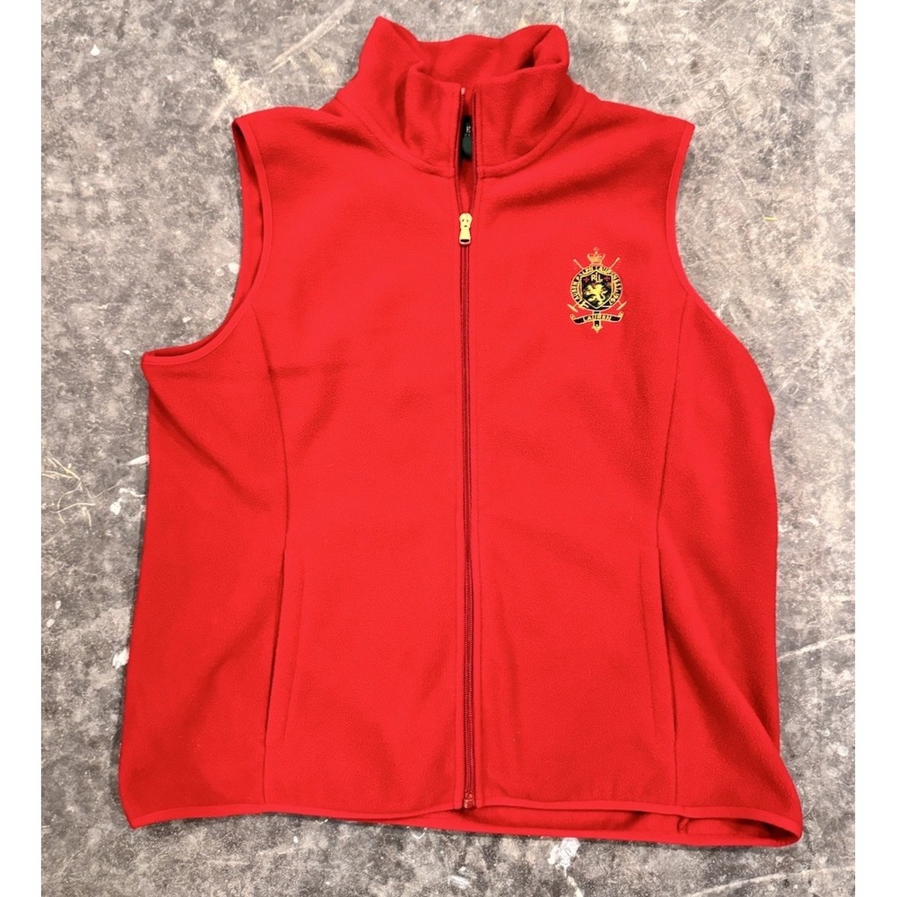 Lauren Ralph Lauren Equestrian Crest Fleece Vest Womens XL Red Old Money